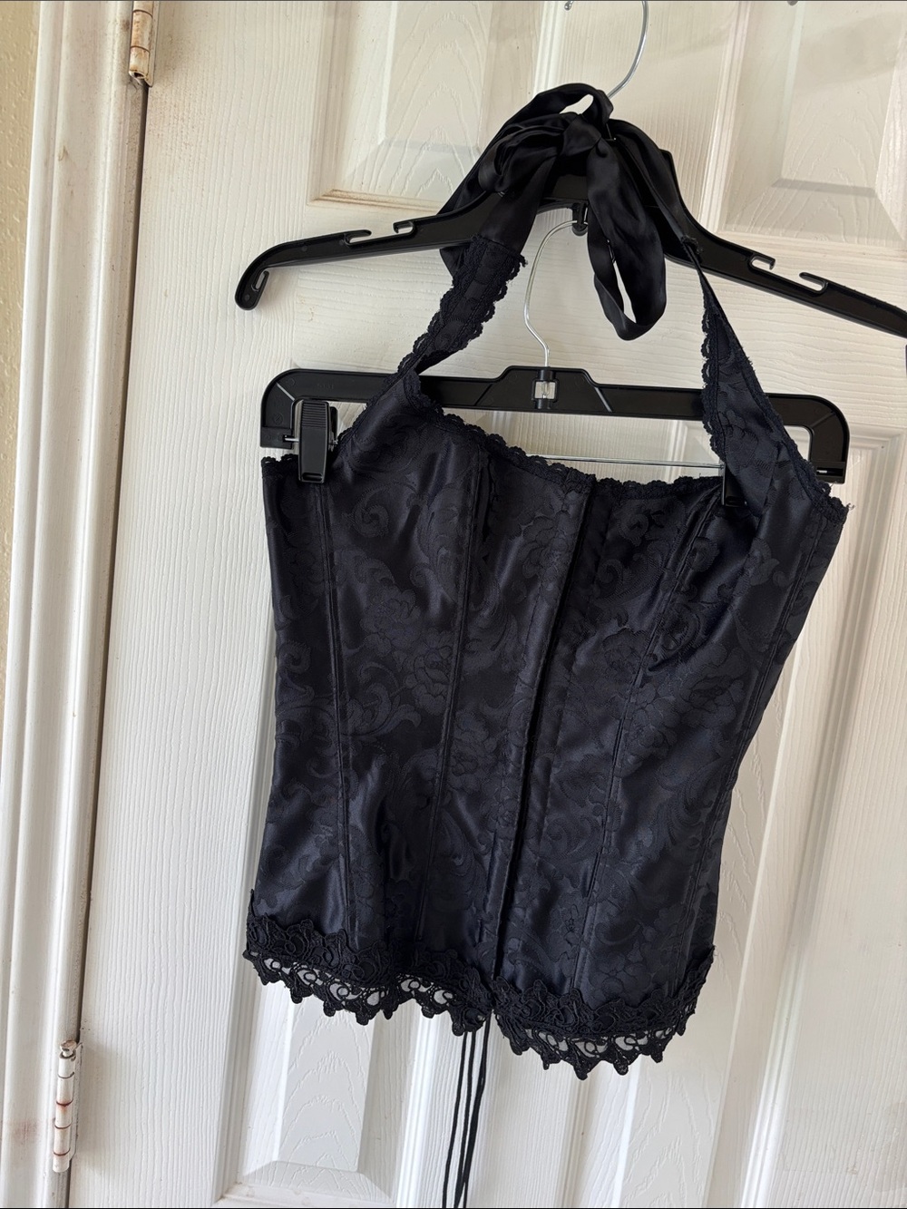 Frederick’s of Hollywood bustier Black Satin Waist Trainer Corset - 36